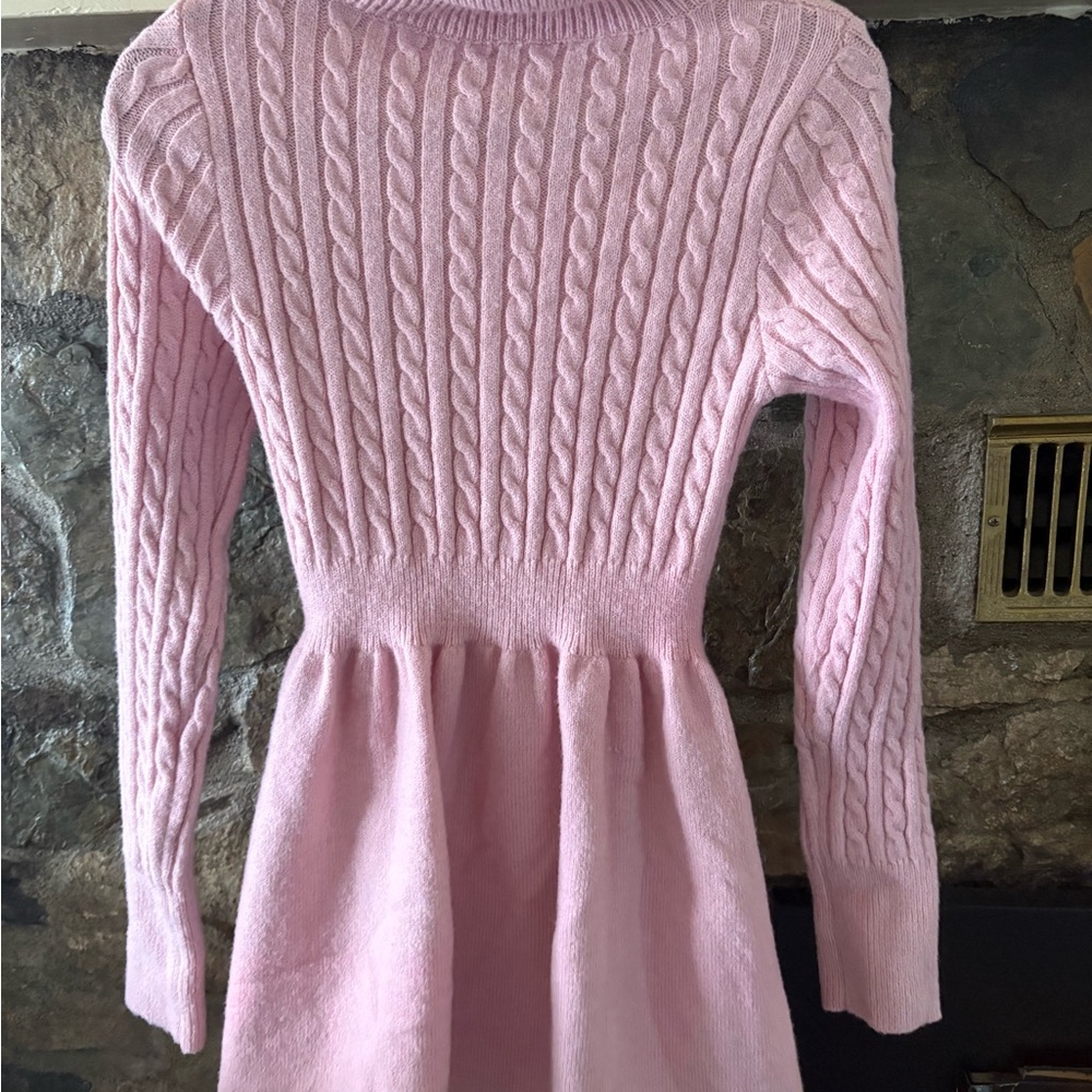 Pink Cable Knit Sweater Dress